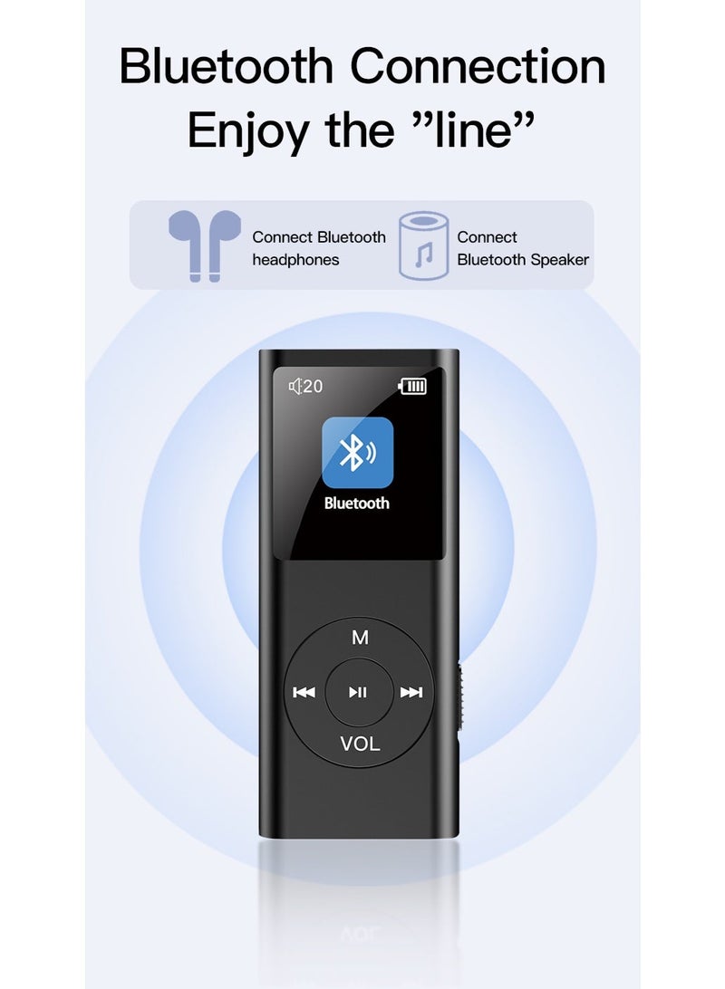 SANMUDII Bluetooth MP3 player with 128GB of storage, featuring a smart system with a vibrant UI and an IPS HD display. Includes a built-in speaker, FM radio, voice recording, and e-book compatibility. Designed specifically for sports and running, this portable media player makes an excellent gift for classmates, friends, family, or students—perfect for the holidays (Black) - Image 3