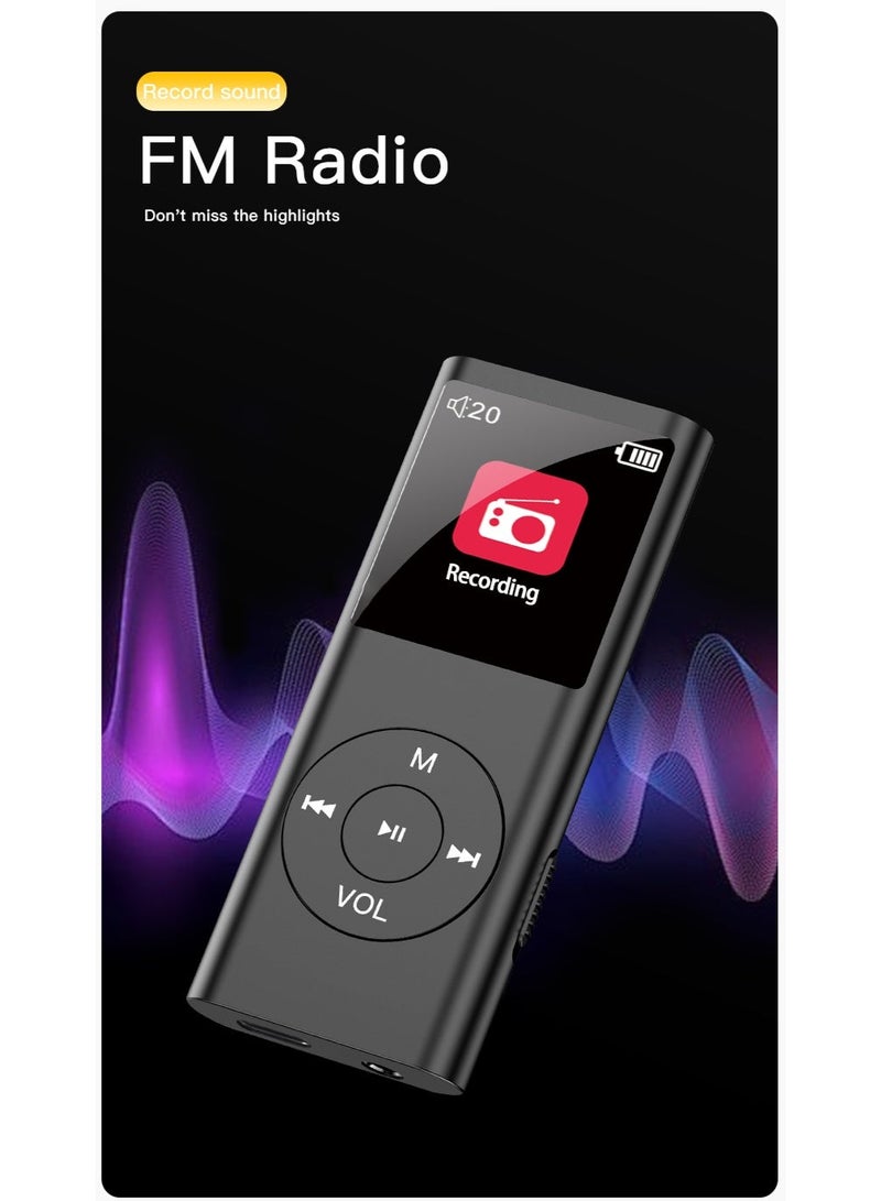 SANMUDII Bluetooth MP3 player with 128GB of storage, featuring a smart system with a vibrant UI and an IPS HD display. Includes a built-in speaker, FM radio, voice recording, and e-book compatibility. Designed specifically for sports and running, this portable media player makes an excellent gift for classmates, friends, family, or students—perfect for the holidays (Black) - Image 4