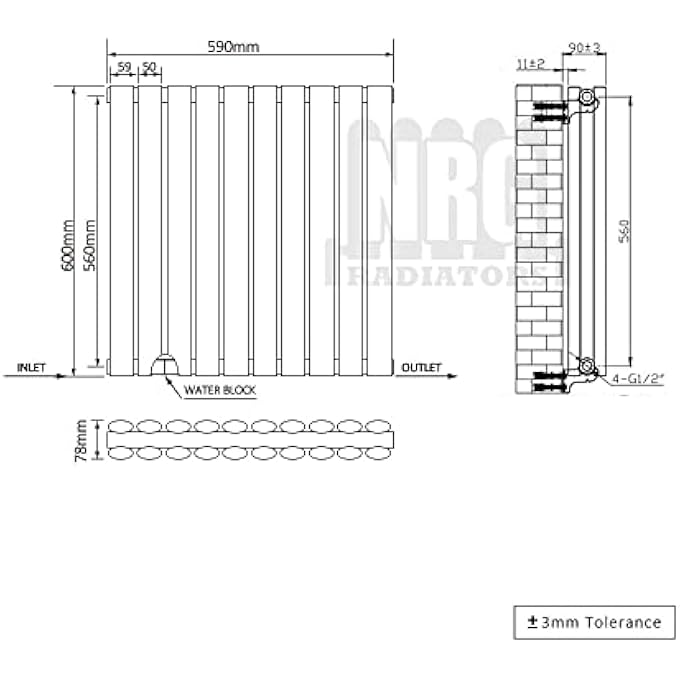 NEW HORIZONTAL DOUBLE PANEL OVAL COLUMN DESIGNER RADIATOR CENTRAL HEATING RADIATORS BLACK 600MM X 590MM - Image 3