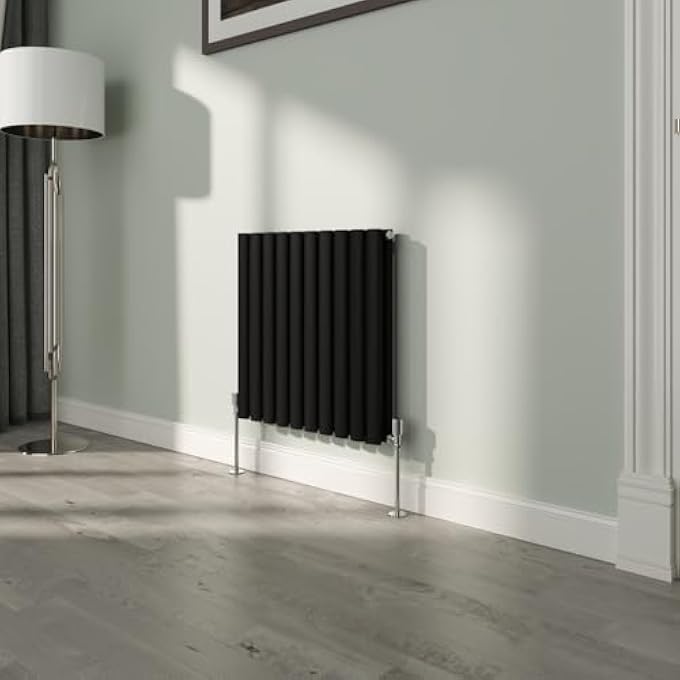 NEW HORIZONTAL DOUBLE PANEL OVAL COLUMN DESIGNER RADIATOR CENTRAL HEATING RADIATORS BLACK 600MM X 590MM - Image 1