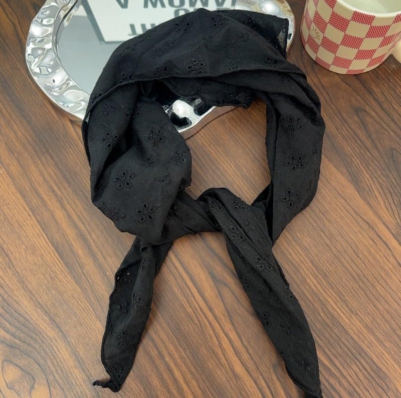 Summer Women's Hollow Flower Lace Triangle Scarf Hairband - White - Image 5