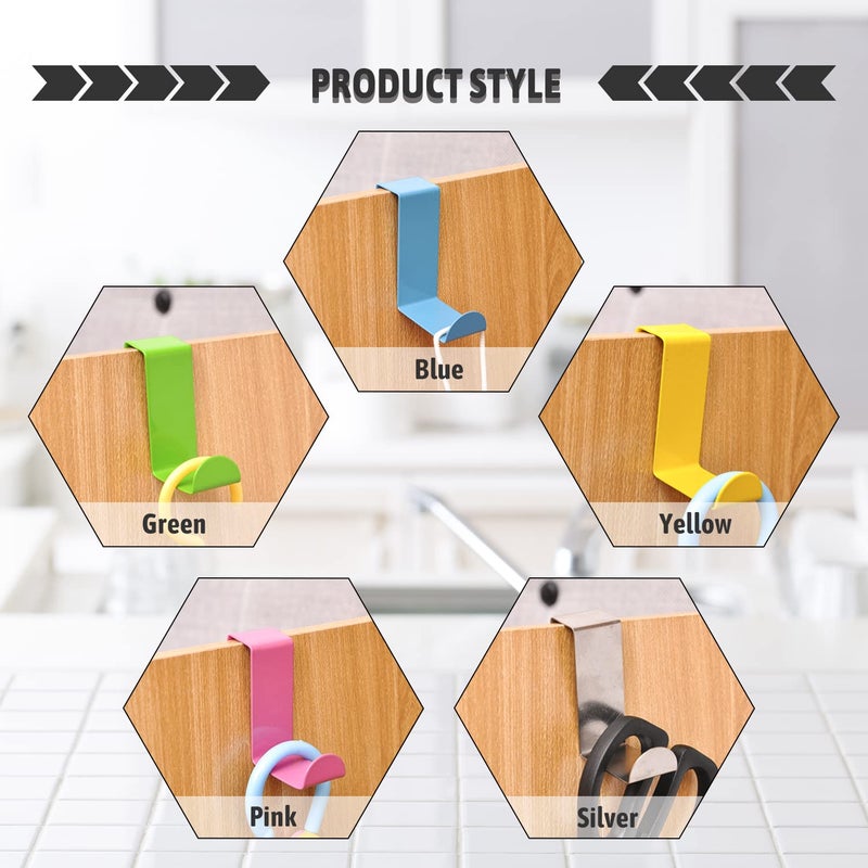 MroMax 6Pcs Sturdy Over The Door Hooks 67mm x 26mm Reversible for Cabinet Cupboard Door Drawer Saving Organizer Hanger Hold Up Green - Image 5