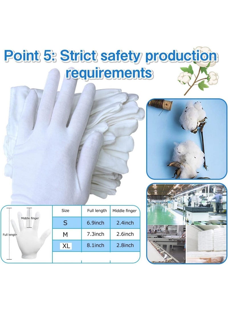 saykfoe 24Pcs White Cotton Gloves, Cotton Gloves for Dry Hands White Gloves Women and for Men Washed Glove Liners for Coin Jewelry Silver Inspection (XL) - Image 3