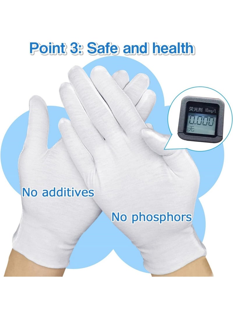 saykfoe 24Pcs White Cotton Gloves, Cotton Gloves for Dry Hands White Gloves Women and for Men Washed Glove Liners for Coin Jewelry Silver Inspection (XL) - Image 5