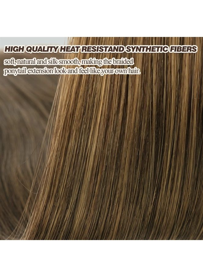 BARSDAR 30 Inch Long Braided Ponytail Extension with Hair Tie Straight Wrap Around Hair Extensions Pony Tail DIY Natural Soft Synthetic Hair Piece for Women Girls-Medium Brown mixed Dark Blonde - Image 2