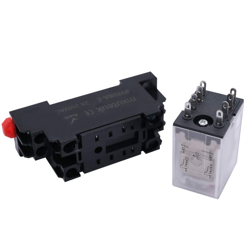 mxuteuk 2pcs HH52P DC 24V Coil 8 Pin 5A DPDT LED Indicator Electromagnetic Power Relay, with Base, with DIN Rail Slotted Aluminum - Image 5