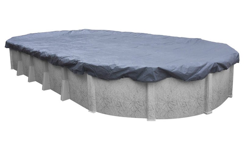 Robelle 18 x 33 ft Blue Winter Oval Pool Cover for Above Ground Pools 3 ft Overlap 21 x 36 ft Cover Size Solid 7 x 7 Scrim 22 ozyd2 8Year Warranty Style 461833