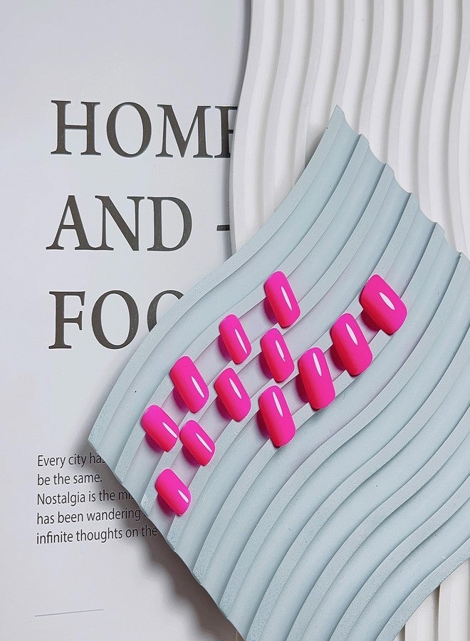 KXAMELIE Hot Pink Press on Nails Short Square KXAMELIE Natural Gel Nails Glue on Acrylic Nails Press ons Neon Pink Reusable Fake Nails Solid Color 24Pcs Short Coffin Artificial Nails - Image 3