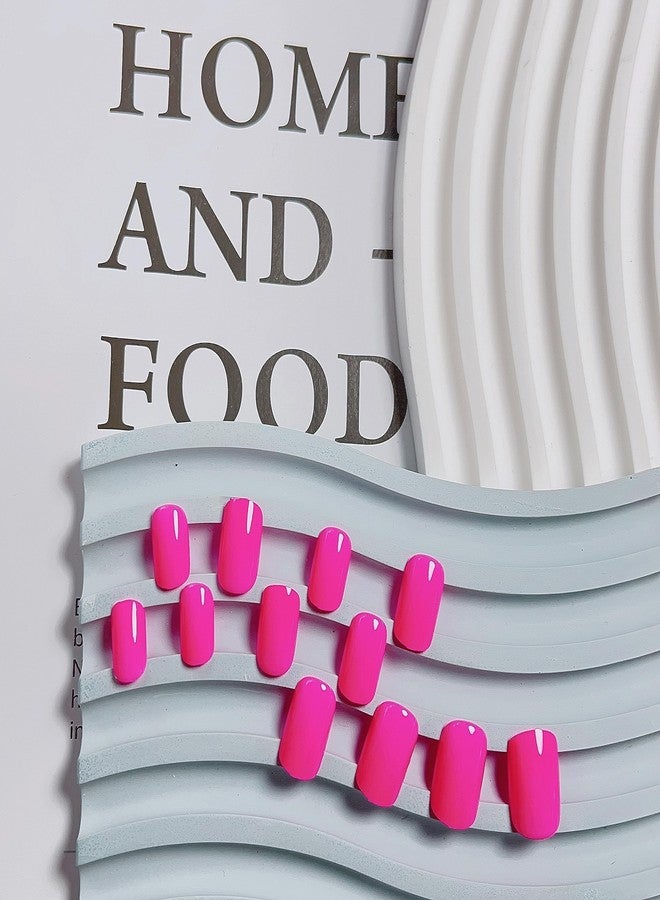 KXAMELIE Hot Pink Press on Nails Short Square KXAMELIE Natural Gel Nails Glue on Acrylic Nails Press ons Neon Pink Reusable Fake Nails Solid Color 24Pcs Short Coffin Artificial Nails - Image 4