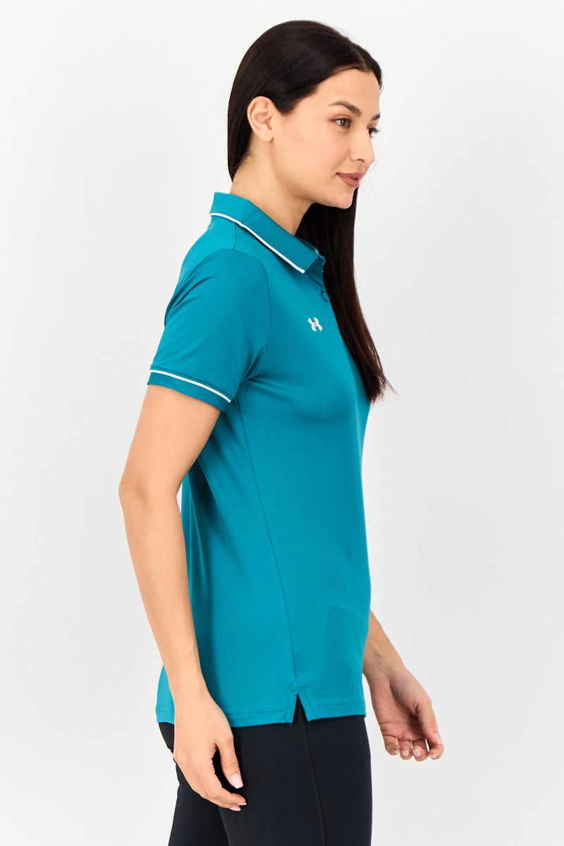 UNDER ARMOUR Women Sportswear Fit Short Sleeve Training Polo Shirts, Green - Image 3