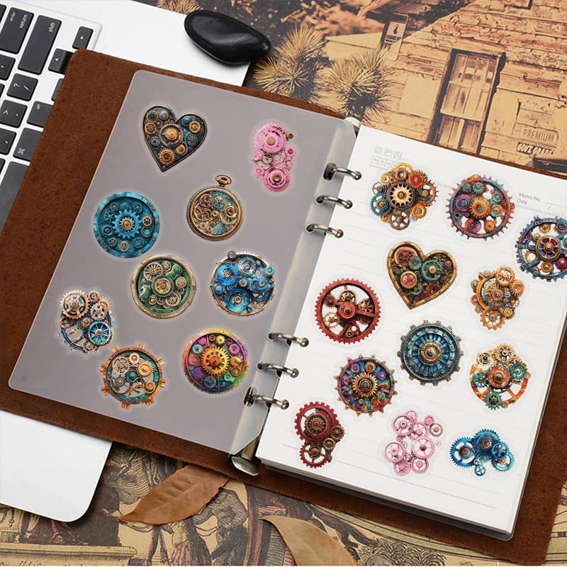 YOKSAS 50PCS Steampunk Gear Stickers â€“ Vintage Mechanical Clockwork Transparent Scrapbooking Stickers for Journaling, Resin Crafts, Laptop, Gift Decoration, Retro Industrial Punk Aesthetic - Image 4
