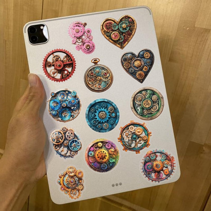 YOKSAS 50PCS Steampunk Gear Stickers â€“ Vintage Mechanical Clockwork Transparent Scrapbooking Stickers for Journaling, Resin Crafts, Laptop, Gift Decoration, Retro Industrial Punk Aesthetic - Image 5