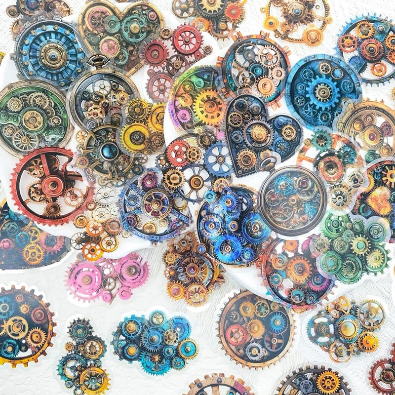 YOKSAS 50PCS Steampunk Gear Stickers â€“ Vintage Mechanical Clockwork Transparent Scrapbooking Stickers for Journaling, Resin Crafts, Laptop, Gift Decoration, Retro Industrial Punk Aesthetic - Image 2