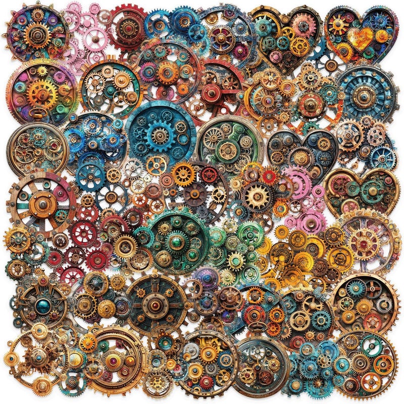 YOKSAS 50PCS Steampunk Gear Stickers â€“ Vintage Mechanical Clockwork Transparent Scrapbooking Stickers for Journaling, Resin Crafts, Laptop, Gift Decoration, Retro Industrial Punk Aesthetic - Image 1