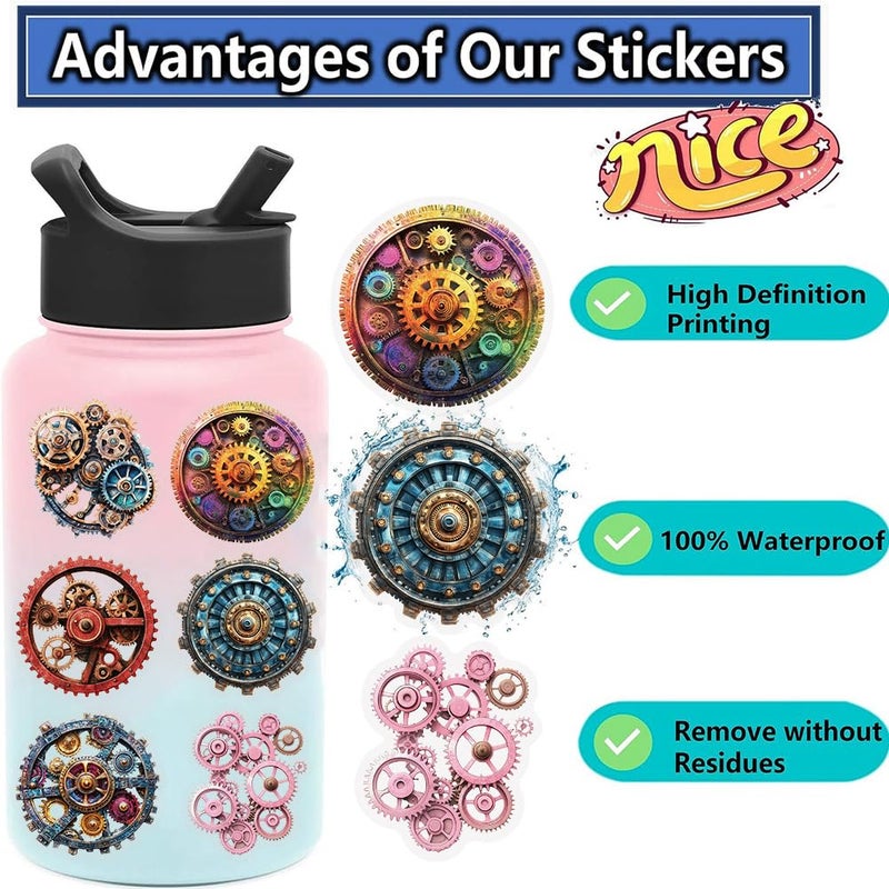 YOKSAS 50PCS Steampunk Gear Stickers â€“ Vintage Mechanical Clockwork Transparent Scrapbooking Stickers for Journaling, Resin Crafts, Laptop, Gift Decoration, Retro Industrial Punk Aesthetic - Image 3