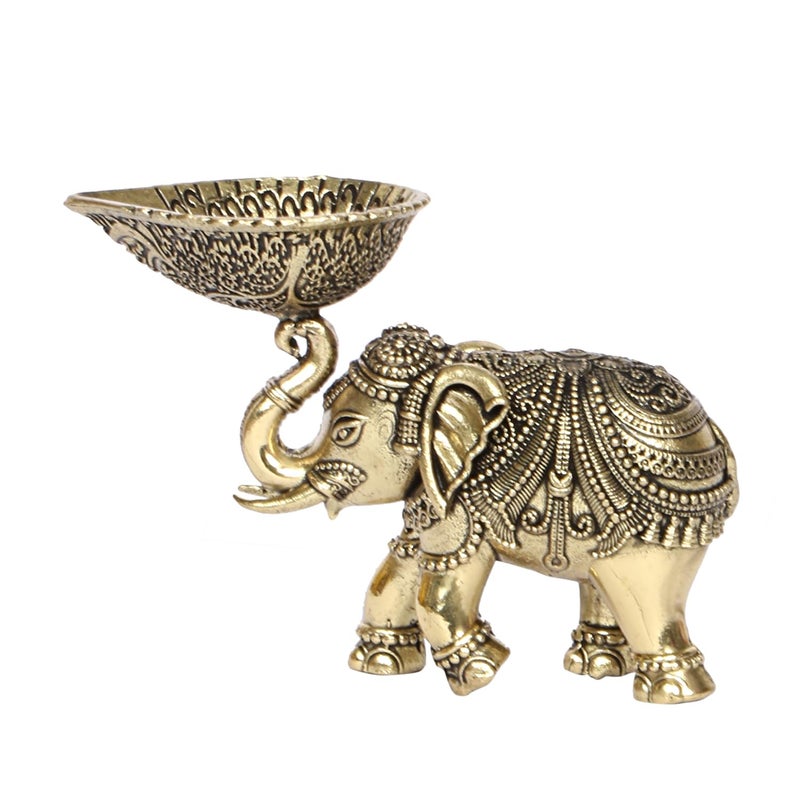 ARTVARKO Artvarko Brass Maharaja Elephant Diya Upraised Trunk Vastu Hathi Oil Lamp Good Luck Success Prosperity Gift Light Weight Small Size 10x4x6 cm  - Image 5