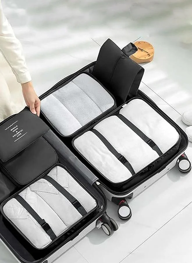QUESERA Travel Organizer, 8 Pcs Packing Cubes Luggage Organizer, Storage Bags Organizer Set, Waterproof, Space Saving, Travel Essentials Organizer, Black