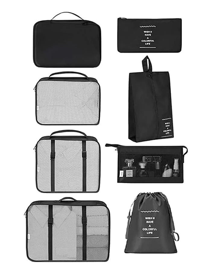 QUESERA Travel Organizer, 8 Pcs Packing Cubes Luggage Organizer, Storage Bags Organizer Set, Waterproof, Space Saving, Travel Essentials Organizer, Black