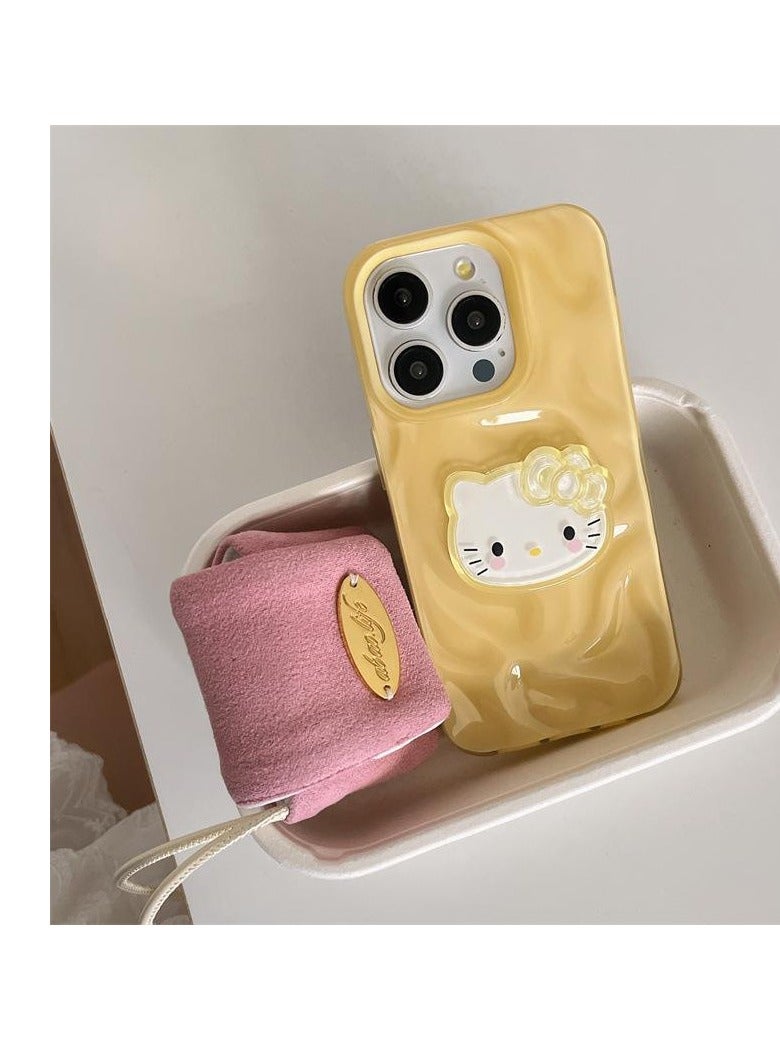 NIBEMINENT Pleated Kitten Cat Protective TPU Case Cover For iPhone 16 Plus, Yellow