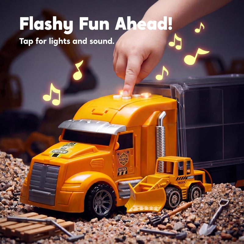 JOYIN 25-in-1 Construction Truck Toy Set with 12 Vehicles & 12 Worker Figures, Push and Go Toy Trucks with Sound and Light, Construction Toys Birthday Gifts for Kids 3 4 5 6 7 Years Old - Image 5