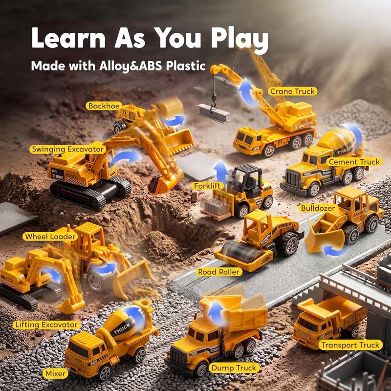 JOYIN 25-in-1 Construction Truck Toy Set with 12 Vehicles & 12 Worker Figures, Push and Go Toy Trucks with Sound and Light, Construction Toys Birthday Gifts for Kids 3 4 5 6 7 Years Old - Image 3