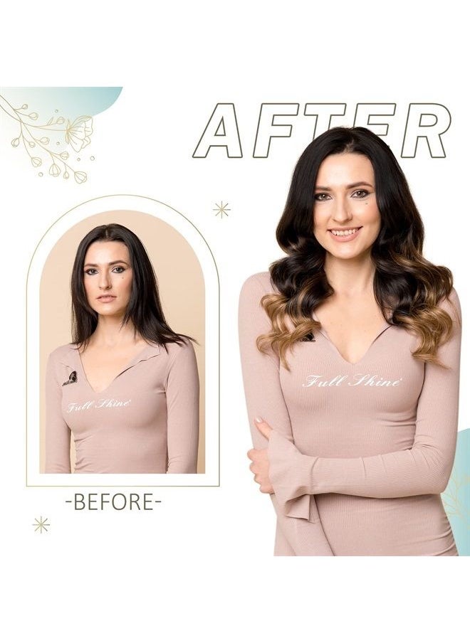 Full Shine - Sew in Hair Extensions Black Ombre Weft Bundles Human Hair 14inch Natural Black to Dark Brown Mix Caramel Brown 105g Real Human Hair Weft Extensions Black Ombre Invisible for Women - Image 1