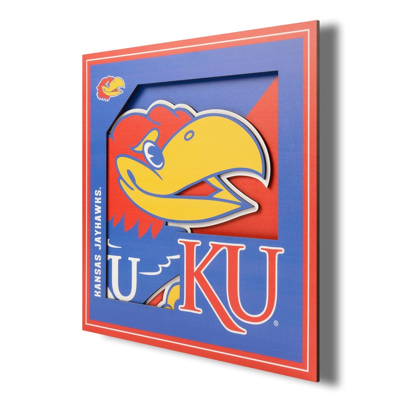 YouTheFan NCAA Kansas Jayhawks 3D Logo Series Wall Art  12x12