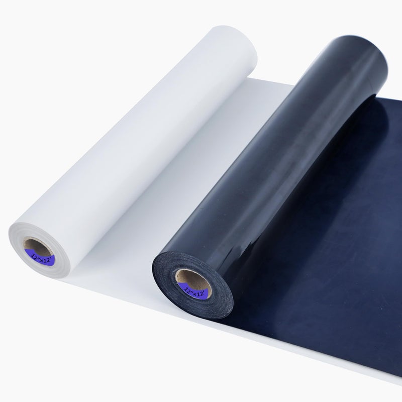 HTVVETUR Iron on Vinyl 2 Rolls 12 x 12ft HTV Black and White Heat Transfer Vinyl for TShirt HTV Vinyl Rolls for All Cutter Machine Easy to Cut Weed for Heat Transfer Design