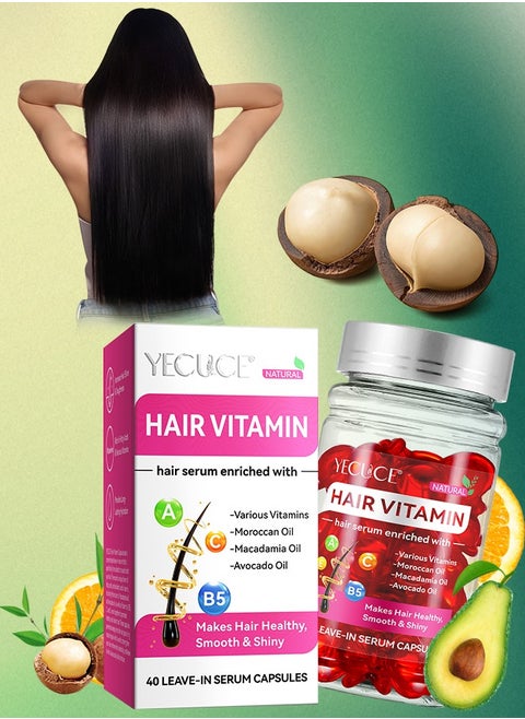 40 Pcs Hair Vitamin Serum Capsule Hair Treatment Serum Hair Repair Treatment Serum for Healthy Smooth & Shiny Hair Oil for Dry & Damaged Hair