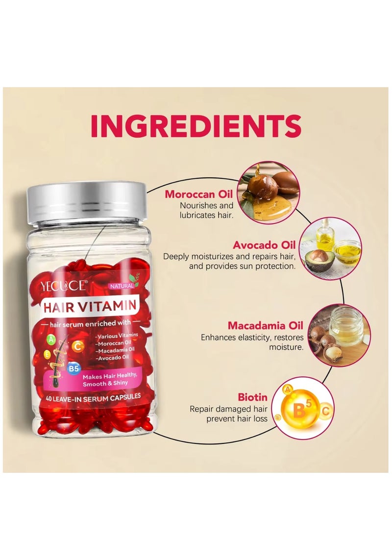 40 Pcs Hair Vitamin Serum Capsule Hair Treatment Serum Hair Repair Treatment Serum for Healthy Smooth & Shiny Hair Oil for Dry & Damaged Hair