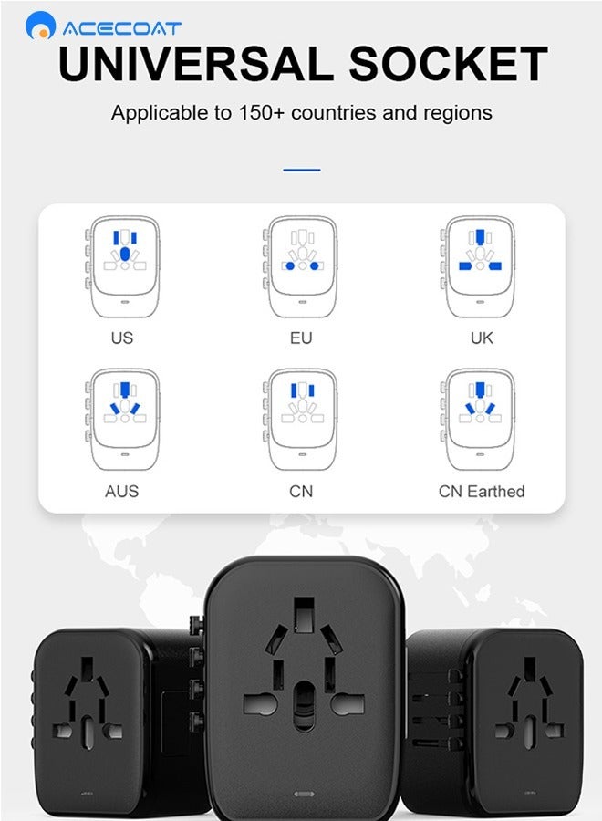 ACECOAT Universal 5 in 1 International Travel Plug Adapter with 3.5A 2 USB-A and 2 USB-C Chargers, Worldwide AC Outlet for Europe USA UK Australia Asia, Black for Home and Outdoor Use - Image 4