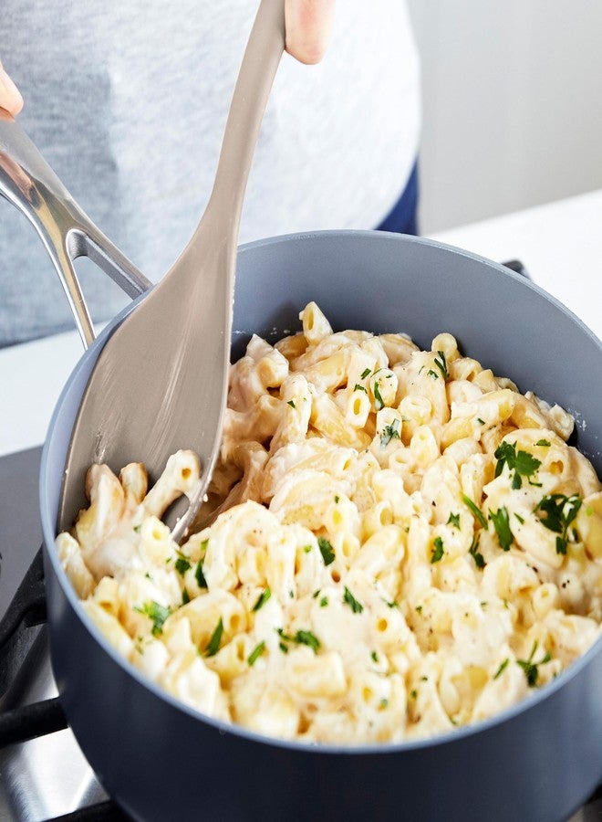 Greenpan ملعقة صلبة من جرين بان سيليكون، للخلط والتحريك والتقديم، أداة مطبخ للطهي، مرنة من المطاط غير اللاصق، نواة فولاذية صلبة، مقاومة للحرارة، مقبض مضاد للانزلاق، خالية من BPA، آمنة في غسالة الصحون، لون بني رمادي - Image 2