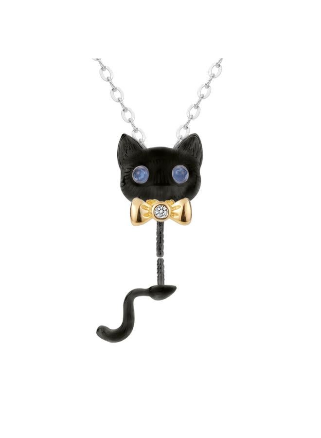 S925 Sterling Silver Kitten Pendant Female Niche Design High-level Concurrent Color Design Diy Empty-holder Accessories Silver Jewelry