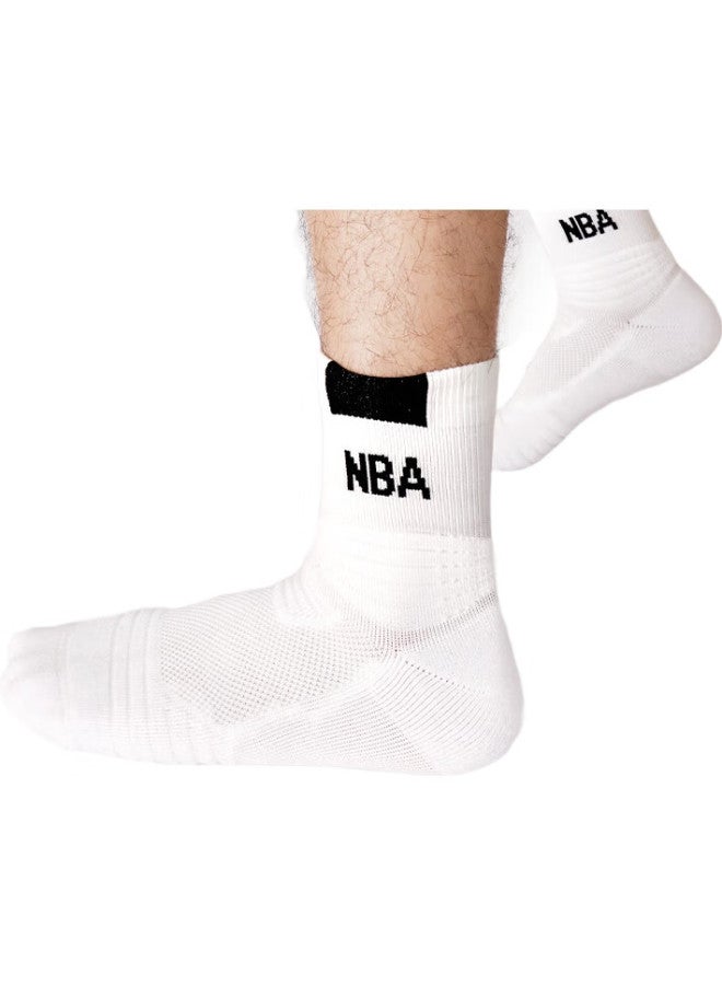 NBA Basketball Sports Socks For Men, Mid-Calf Thick Terry Casual Running Mesh Breathable Terry Bottom Athletic Socks, 3 Pairs - Image 2