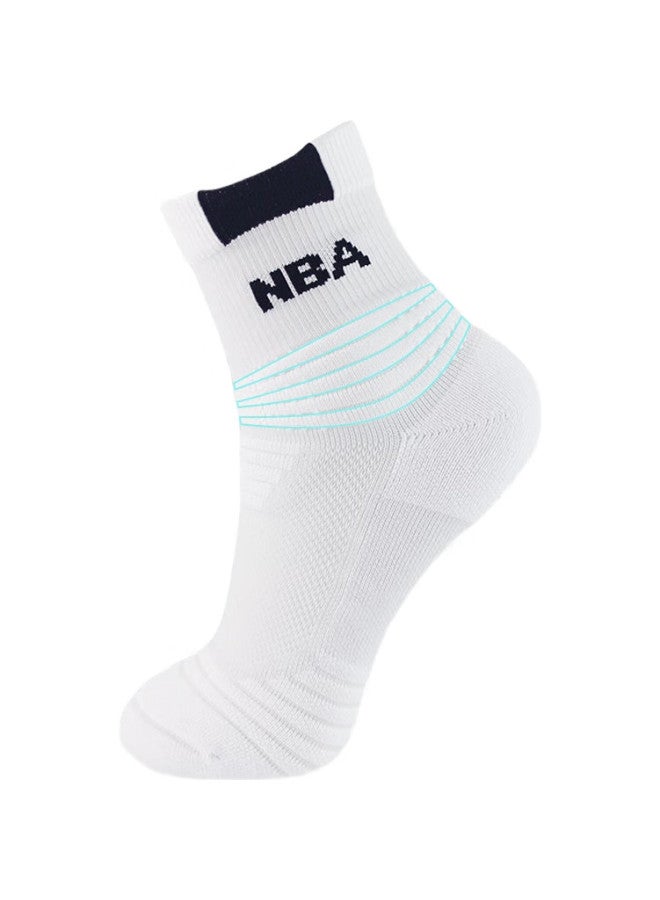 NBA Basketball Sports Socks For Men, Mid-Calf Thick Terry Casual Running Mesh Breathable Terry Bottom Athletic Socks, 3 Pairs - Image 1