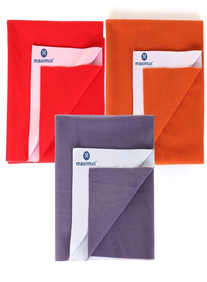 THE MAXIMUS Maximus Waterproof Quick Dry Sheet for Baby Pack of 3 | Bed Pad Extra Absorbent Washable Matress Protector | Bed Protector Sheet for Toddler Children (140x100cm) (Grey, Orange & RED, Large) - Image 1