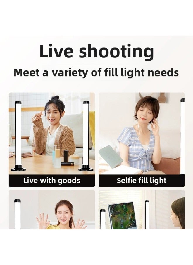General - Live Fill Light Desktop Computer Double Row LED Facial Beauty And Skin Rejuvenation Atmosphere God Girl Hair Light-Light Source Color:Upgraded Fill Light (three-color Non-polar Dimming) - Image 1