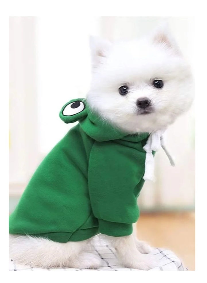 الكلب هودي، الكلب الأساسية سترة معطف لطيف ضفدع شكل سترة دافئة الحيوانات الأليفة الطقس البارد ملابس الملابس الخارجية للقطط جرو الكلاب Largr الصغيرة، الصوف سترة ملابس الكرتون (الأخضر، الحجم M) - Image 2