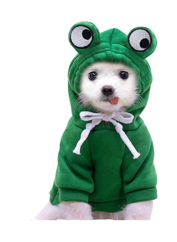 الكلب هودي، الكلب الأساسية سترة معطف لطيف ضفدع شكل سترة دافئة الحيوانات الأليفة الطقس البارد ملابس الملابس الخارجية للقطط جرو الكلاب Largr الصغيرة، الصوف سترة ملابس الكرتون (الأخضر، الحجم M) - Image 1