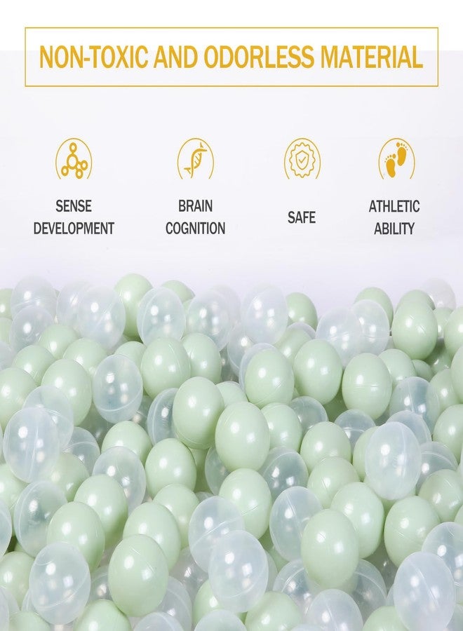 GUESVOT Green Ball Pit Balls - Crush Proof Plastic Balls for Ball Pit Pack of 100pcs Set for Toddlers Ball Pool Playtent Tunnels with Reusable Storage Bag - 2.16 Inch (Pear Green+Transparent) - Image 4