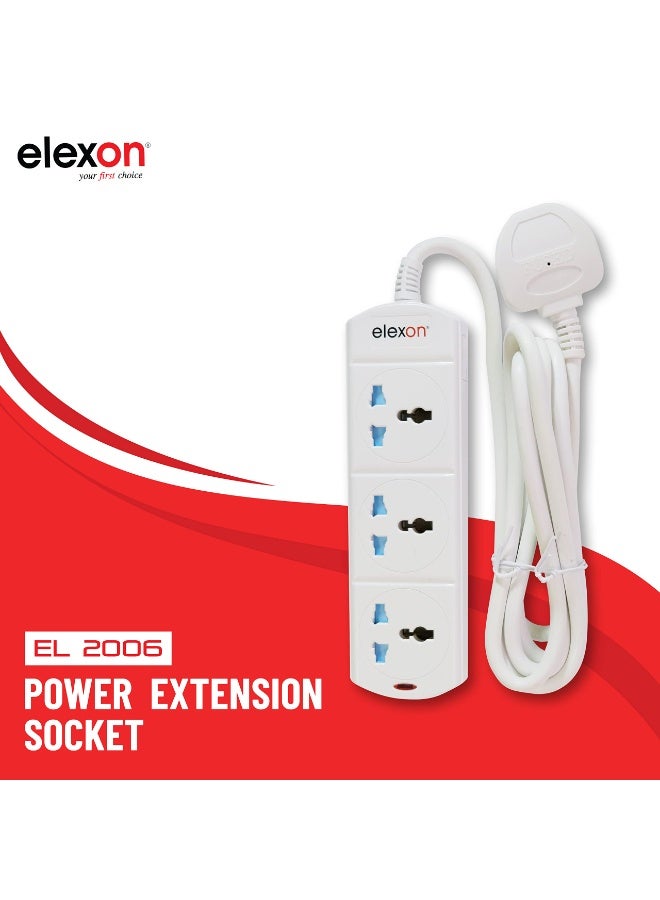 elexon Extension Cord 2 Meter 3 Way Universal Power Strip Socket with Surge Protector UK 3 Pin Multi Plug Adapter Extension to Universal Wall Plug Socket for Home & Office - Image 2