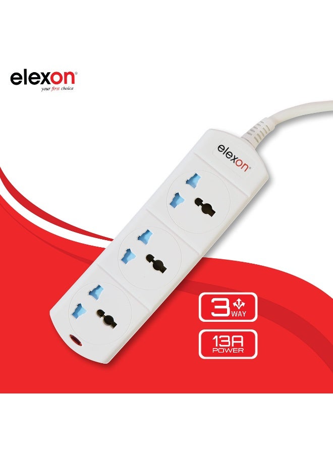 elexon Extension Cord 2 Meter 3 Way Universal Power Strip Socket with Surge Protector UK 3 Pin Multi Plug Adapter Extension to Universal Wall Plug Socket for Home & Office - Image 4