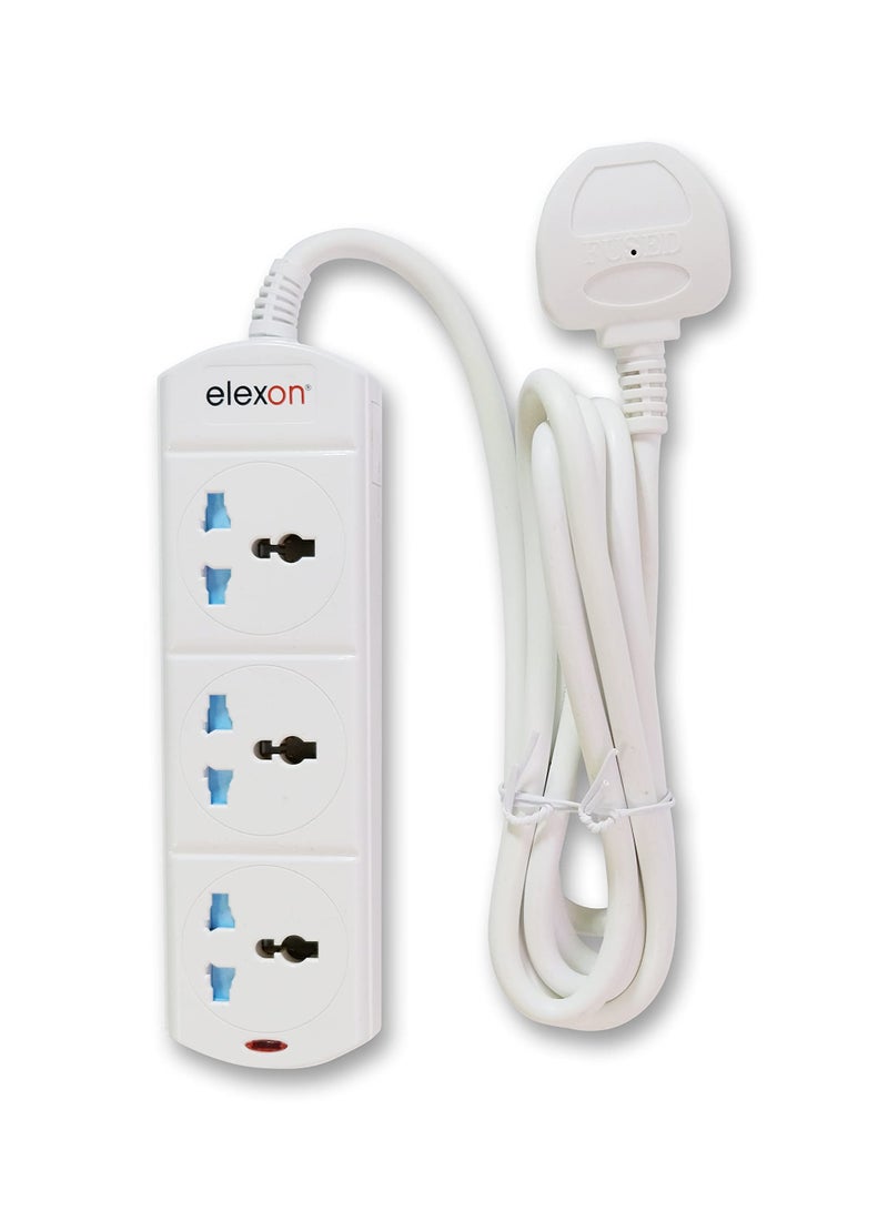 elexon Extension Cord 2 Meter 3 Way Universal Power Strip Socket with Surge Protector UK 3 Pin Multi Plug Adapter Extension to Universal Wall Plug Socket for Home & Office - Image 1