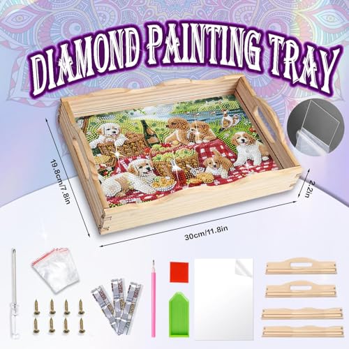 EWJRNSF Diamond Art Kits for Adults Wooden Serving Trays with Handles, 5D Diamond Painting Big Gem Arts and Craft Gifts Trays Decor Gift Home Decor 7.8x11.8 Inches Dog New - Image 2