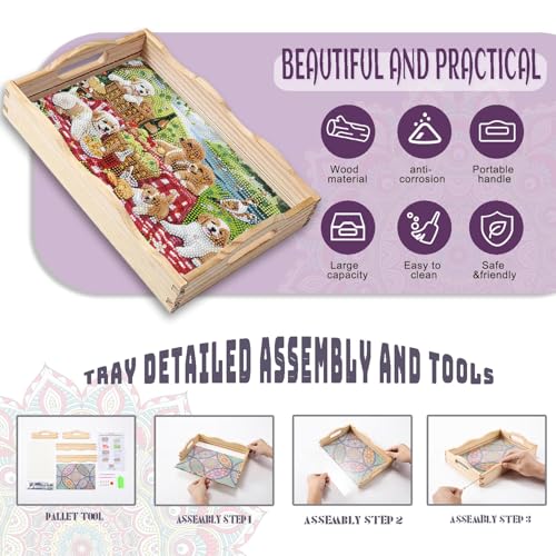 EWJRNSF Diamond Art Kits for Adults Wooden Serving Trays with Handles, 5D Diamond Painting Big Gem Arts and Craft Gifts Trays Decor Gift Home Decor 7.8x11.8 Inches Dog New - Image 3