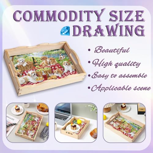 EWJRNSF Diamond Art Kits for Adults Wooden Serving Trays with Handles, 5D Diamond Painting Big Gem Arts and Craft Gifts Trays Decor Gift Home Decor 7.8x11.8 Inches Dog New - Image 4