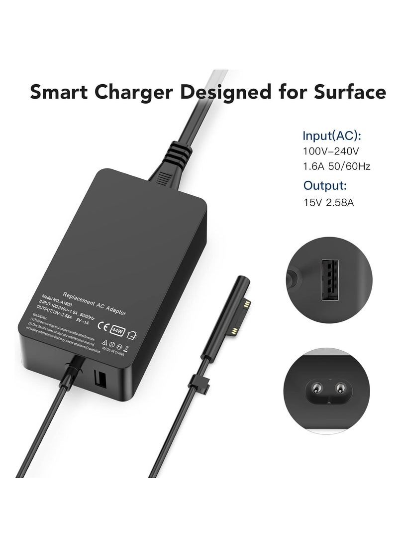Surface Charger, 44W 15V 2.58A Power Supply AC Adapter Charger for Microsoft Surface Pro 3/4/6/7, Surface Laptop 3/2/1, Surface Go/Book