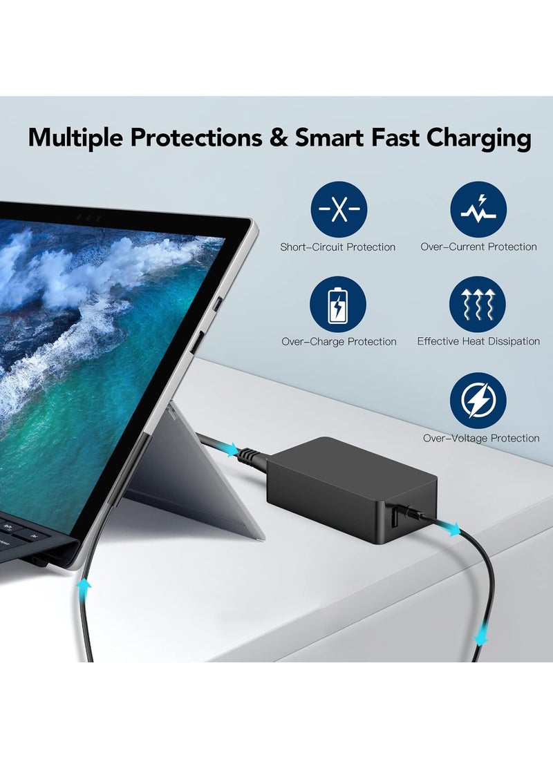 Surface Charger, 44W 15V 2.58A Power Supply AC Adapter Charger for Microsoft Surface Pro 3/4/6/7, Surface Laptop 3/2/1, Surface Go/Book