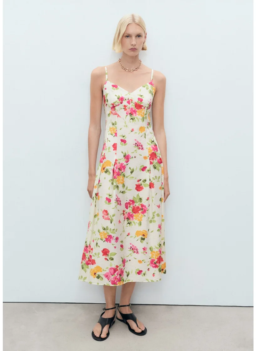 مانجو Floral-Print Flared Dress