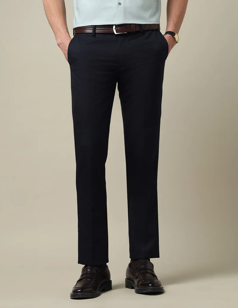 Arrow Navy Dobby Weave Textured Trousers for Men | Best Price UAE